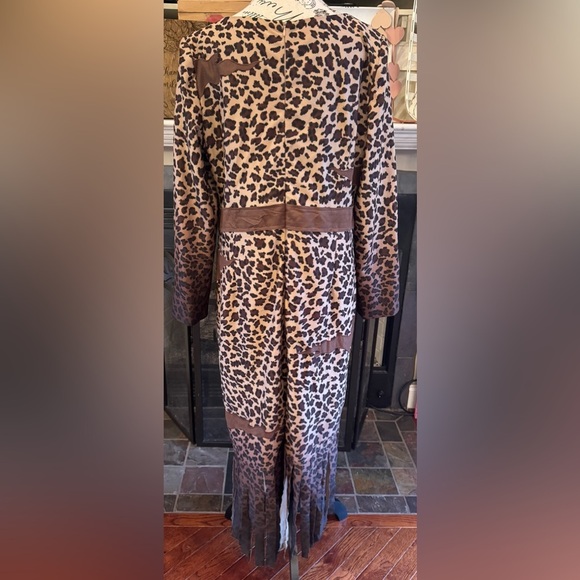Vintage LISA RENE ANIMAL PRINT DRESS BY DONNA VINCI Fringe Sz 10 Brown Suede Tan - Picture 7 of 9